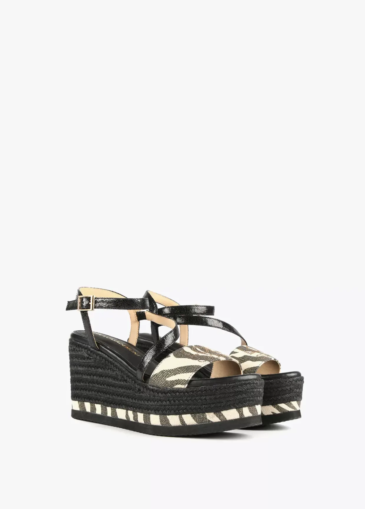 Sandalia cuña negra y animal print