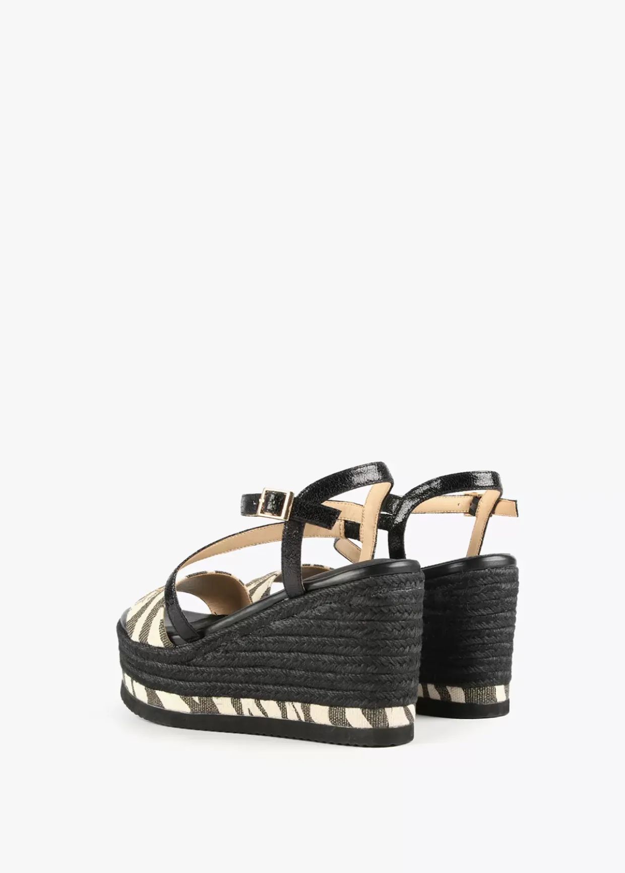 Sandalia cuña negra y animal print