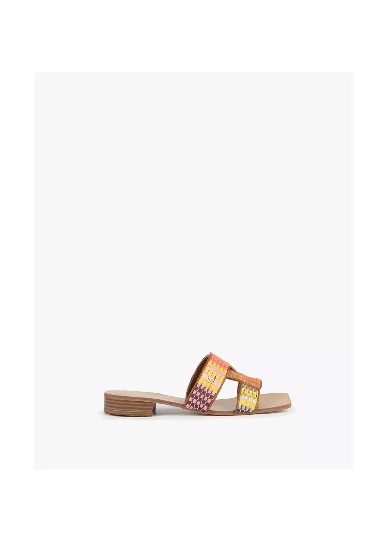 Sandalia plana efecto rafia multicolor