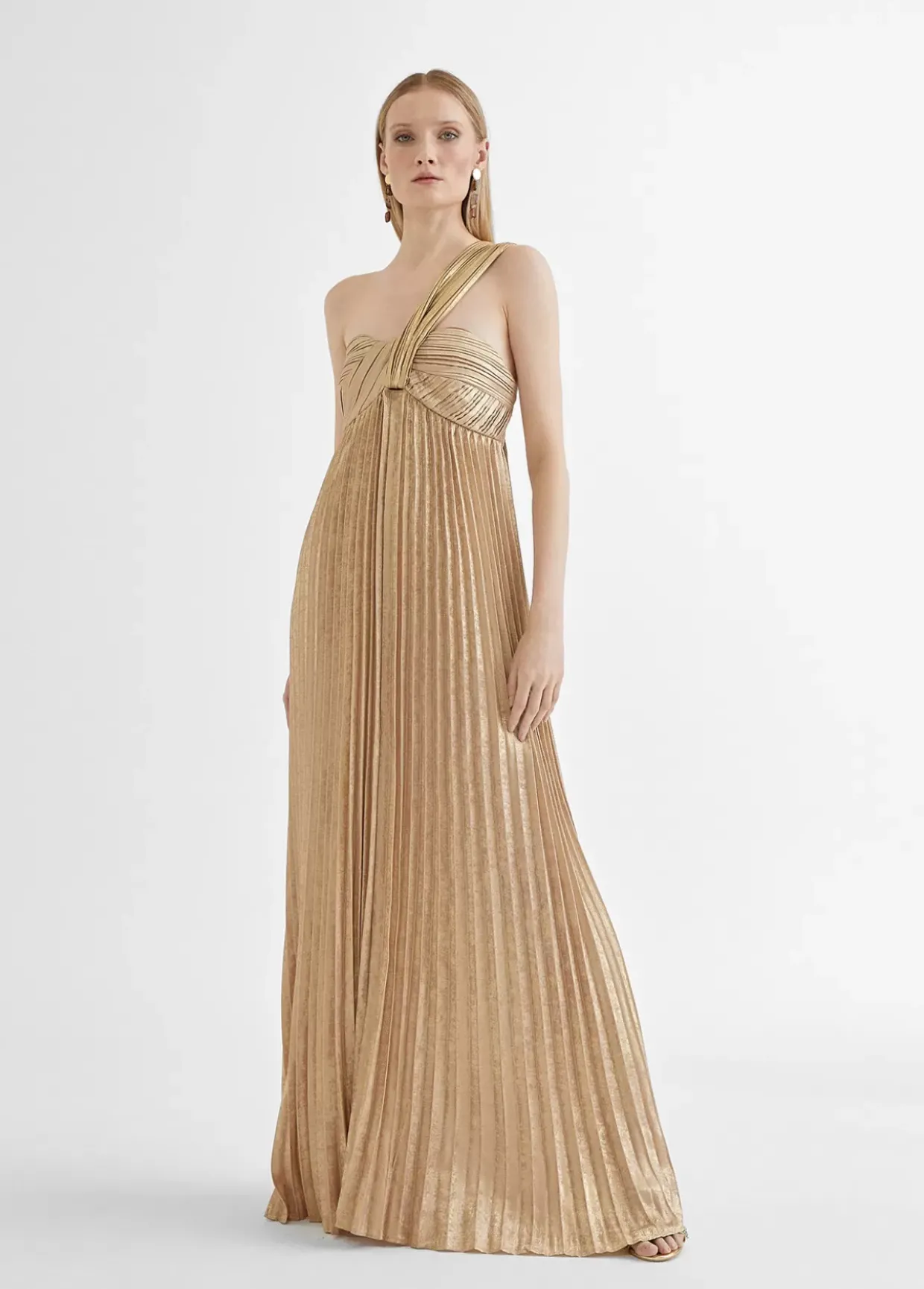 Vestido largo plisado tirante