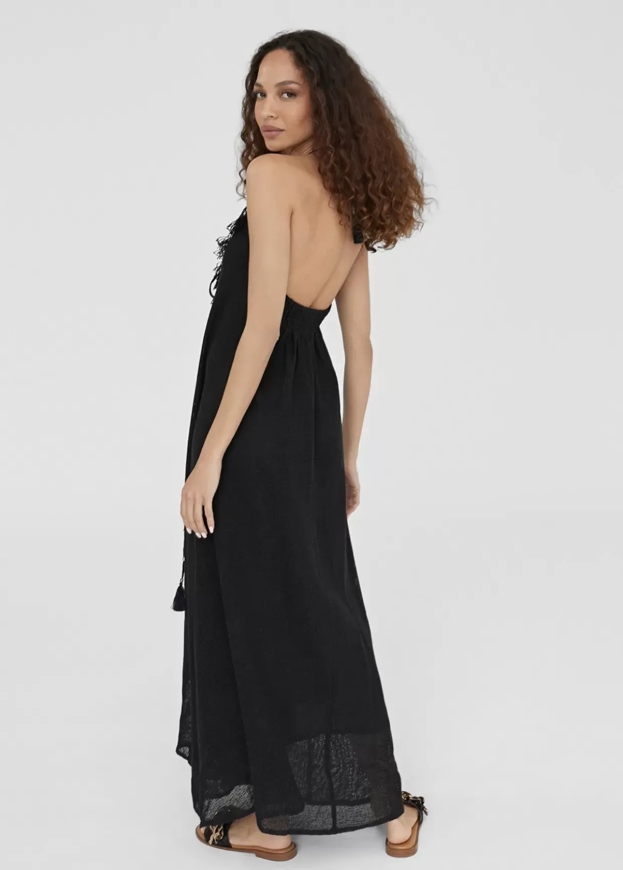 Vestido largo tejido desagujado