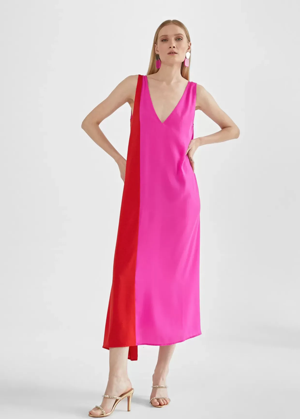 Vestido midi bicolor