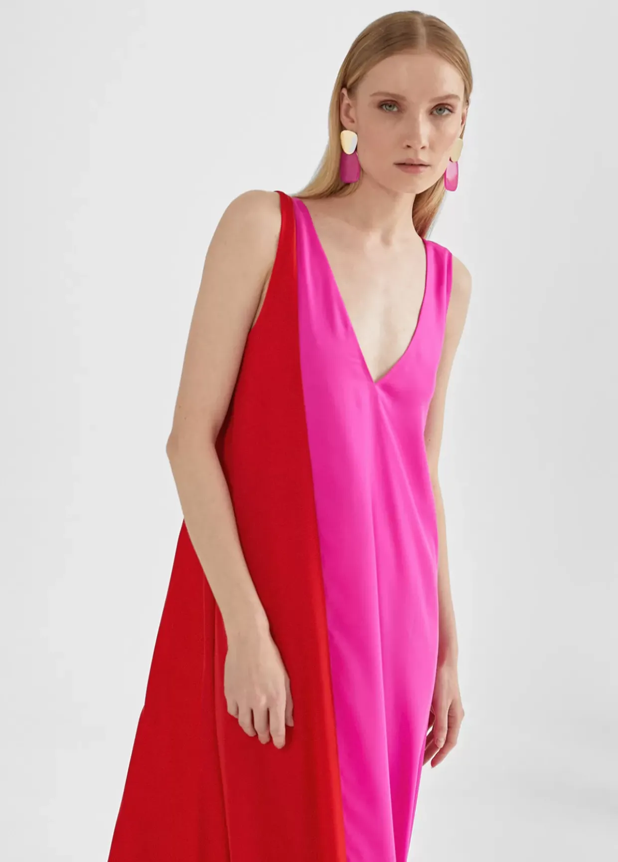 Vestido midi bicolor